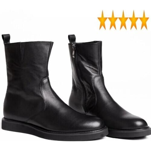 Mens Winter Quality Brand Genuine Leather Rome Motorcycle Riding Boots High Top Man Footwear British Casual Shoes