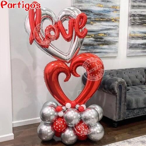 64pcs Valentines Day Balloon Set 40inch Hook Heart Red Love Letter Ballon Valentines Wedding Decoration Proposal Party Supplies