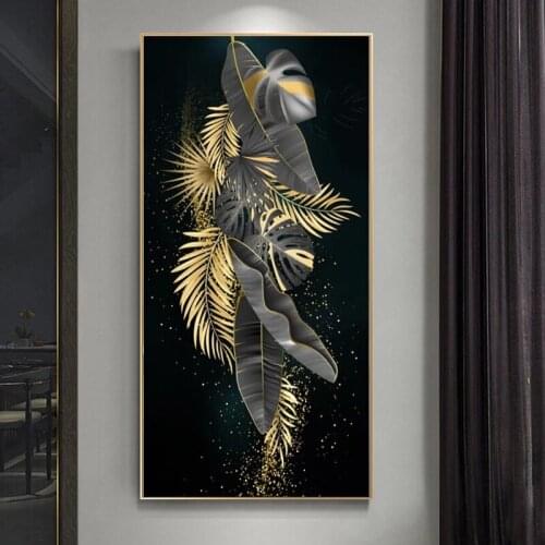 Nordic Golden Abstract Leaf Flower Wall Canvas Painting Wall Art Posters and Prints Wall Picture for Living Room Cuadros Decor