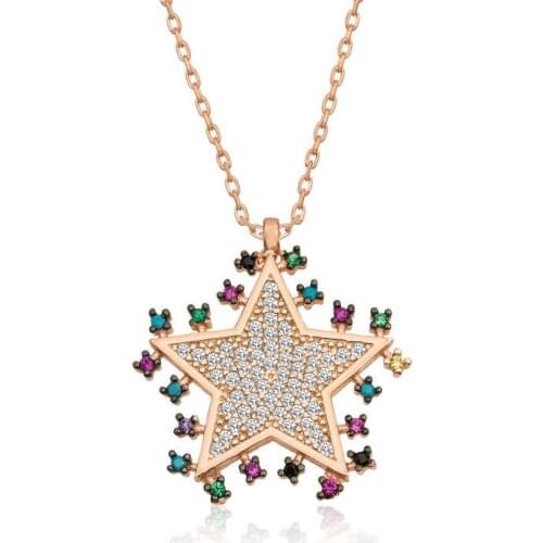 Real Silver 925 Jewelry Silver Rose Shining Star Necklace