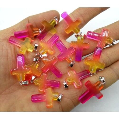 Natural stone Titanium Crystal Turquoises Quartz Crystal Cross pendant for diy Jewelry making necklace Accessories24PCS A15