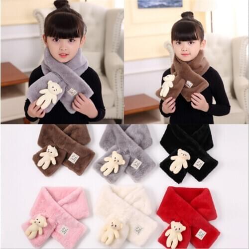 Autumn Winter New Imitation Rabbit Hair Pure Color ChildrenS Scarf Baby Boys Girls Plush Little Bear Neck Warm Scarves