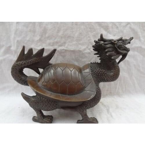 Song voge gem S2695 10" Chinese Bronze FengShui Geomancy Longevity Dragon Turtle Tortoise Statue