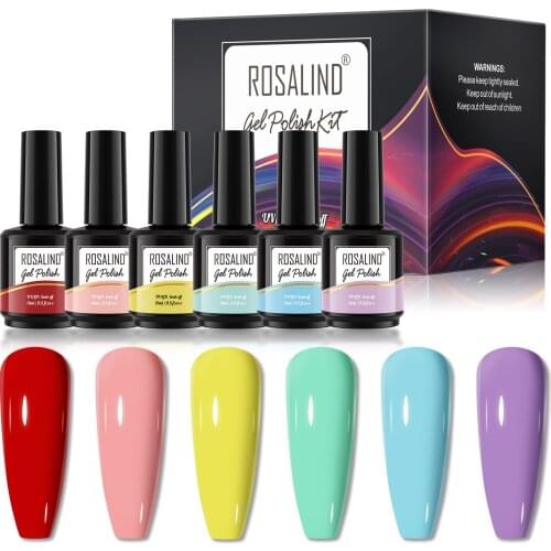 ROSALIND High Quality 6Pcs/Set Gel Nail Polish Kit For Manicure Semi Permanent Soak Off Gel Nail Art Varnish UV-LED Wholesale