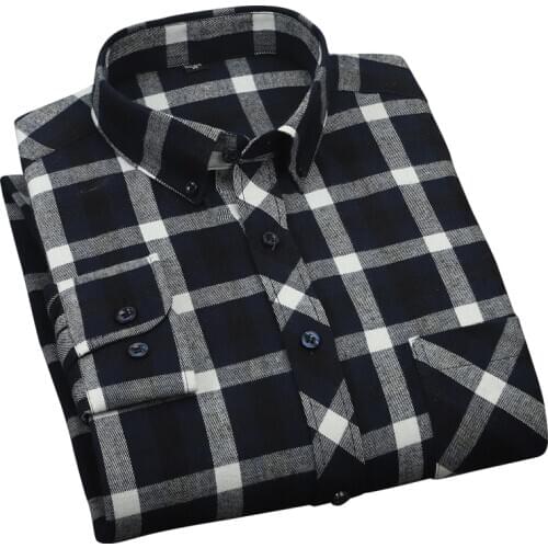 Aoliwen Brand 2021 Casual Men Plaid Shirt Spring Autumn Flannel Shirt Men Fashion Long Sleeve Slim Fit Chemise Cotton Male Shirt