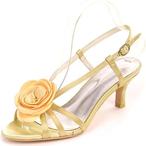 Mid Heels Satin Flower Wedding Sandals for Bride Open Toe Kitten Heels Prom Evening Bridal Party Slingback Shoes Summer
