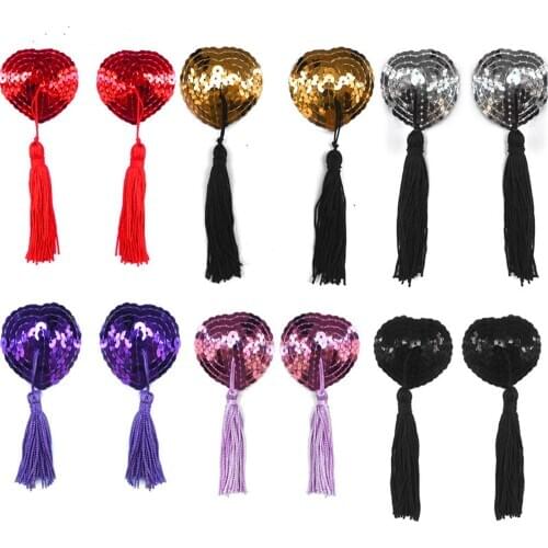 Sexy Toy Stripper Clothes Sexy Pasties Stickers Lingerie Sequin Tassel Breast Bra Cosplay Heart Nipple Cover Adhesive For Erotic
