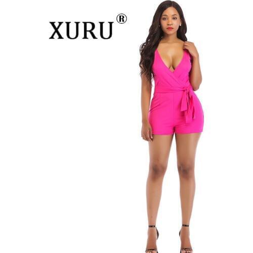 XURU sexy deep V-neck shorts summer new womens sling jumpsuit