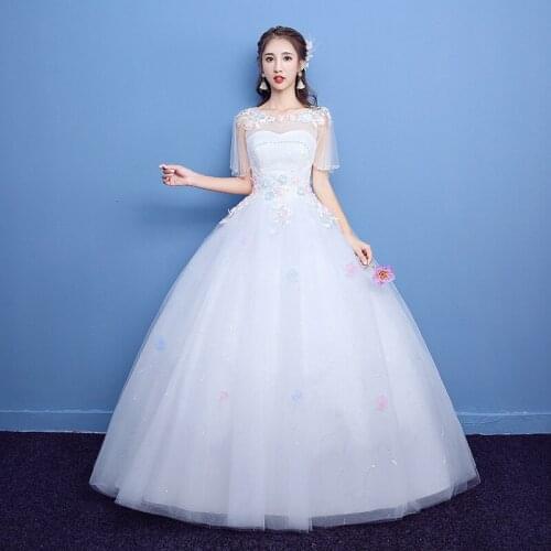 Wedding Dress O-Neck Appliques White Pleat Short Sleeves Sequins New Plus Size Wedding Gowns For Women Vestidos De Novia G166