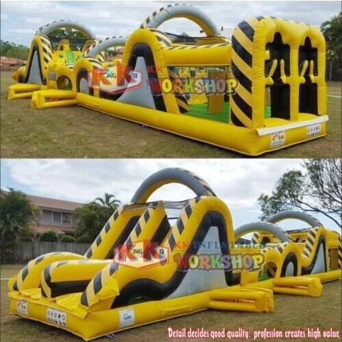 Outdoor giant adult inflatable obstacle course equipment with slide rentals