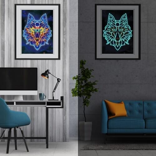 Wolf Pattern Luminous Mural Teesles Diamond Painting Special Shaped Diamond Embroidery Night Light Home Wall Decoration Gift