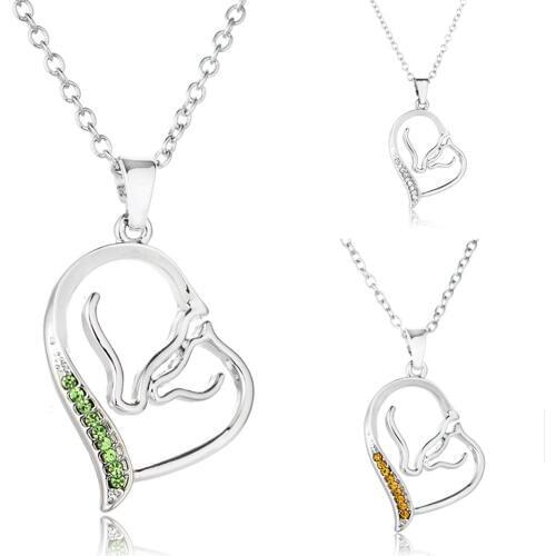 High Quality Heart Pendant Mother and Child Love Jewelry Crystal Horse Necklace For Women Gifts