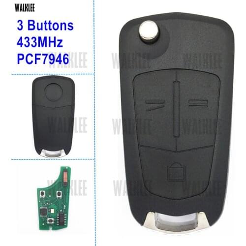WALKLEE 3 Buttons Remote Key suit for Opel/Vauxhall Vectra C (2006 - 2008) Signium (2005 - 2007) HU100 Blade 433MHz Chip PCF7946