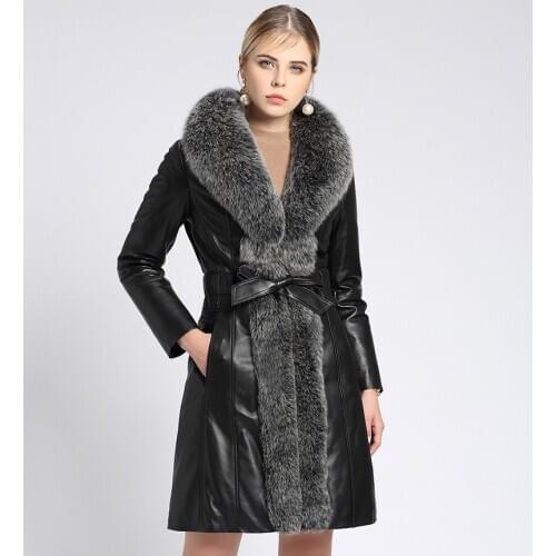 Sheepskin Genuine Leather Fox Fur Collar Real Leater Jacket Duck Down Winter Coat Women Chaqueta Mujer 2101 YY1047
