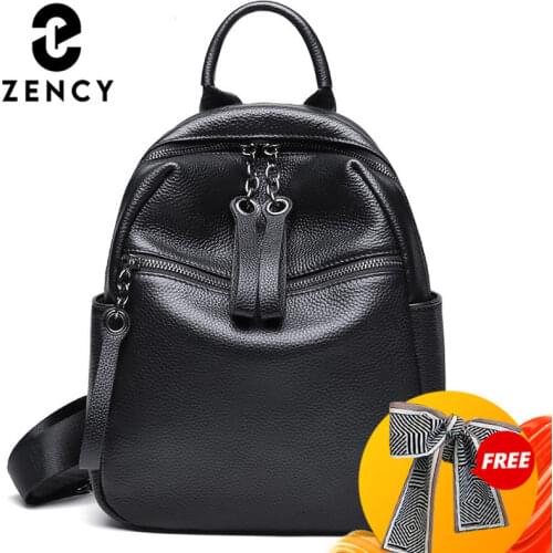 Zency Spring Daily Casual Women Backpack 100% Genuine Leather Preppy Style Girls Schoolbag Clasic Black Knapsack Travel Bag
