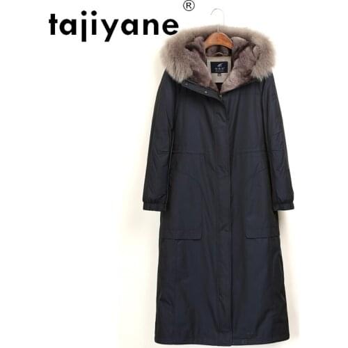 Tajiyane Real Fur Coat Women Winter Natural Rex Rabbit Fur Long Jackets for Woman Real Fox Fur Collar Hooded Parkas Ropa TN219