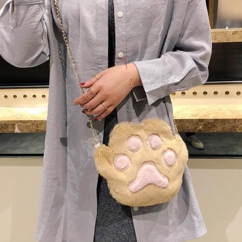 1 Pcs Women Student Shoulder Crossbody Bag Cute Plush Cat Paw for Mobile Phone SUB Sale