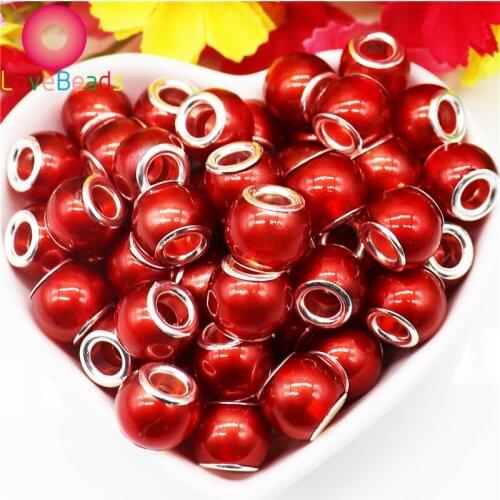 10 Pcs Red Color Pearl Spacer Beads Large Hole Murano Glass Beads Fit European Snake Chain Pandora Bracelet for Jewelry Making
