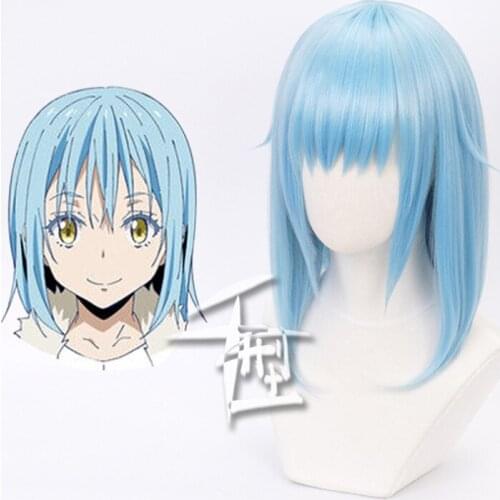 40cm Anime That Time I Got Reincarnated as a Slime Cosplay Rimuru Tempest Wig Role Playing Wigs Cosplay Light Blue Hair Wig Cap