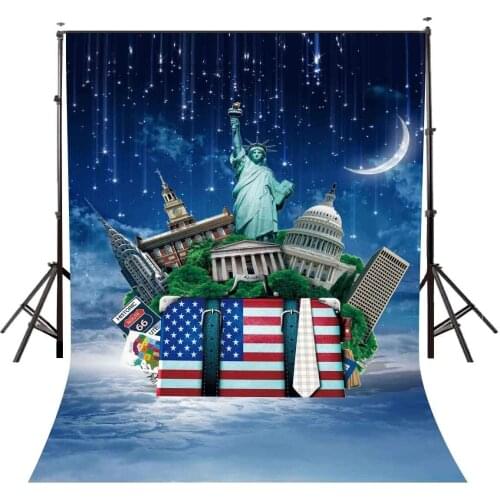 5x7ft American Buildings Backdrop the Statue of Liberty in the moonlight Photography Background Party Photo Video Studio Props