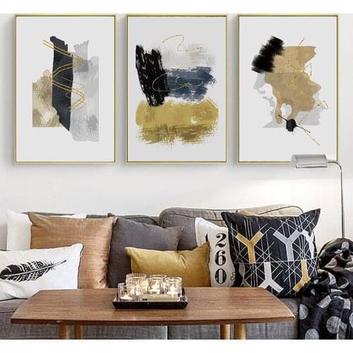 Black grey and Golden Abstract Painting Canvas Painting Print Pictures Posters Pictures For Living Room Wall Decoration