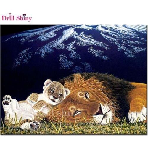 Diamond Embroidery 5D DIY Diamond Painting Lion Mother and Child sky Diamond Painting Cross Stitch Rhinestone Mosaic Home Decor