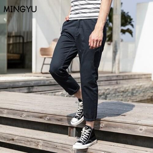 Spring Autumn Casual Business Mens Solid Ankle-Length Pants Fashion Slim Fit Trouser For Men Mid Waist Design Streetwear