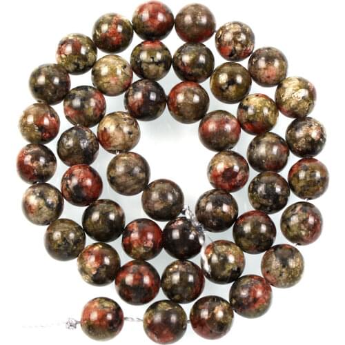 Natural Stone Beads Red Black Spot Green Marble Loose Beads for Jewelry Making Needlework DIY Bracelet Strand 4-12 MM