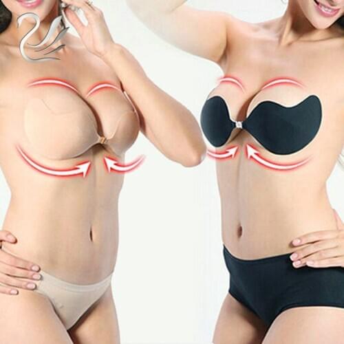Women Sexy Push Up Bra Front Closure Self-Adhesive Invisible Silicone Seamless Strapless Bra for Wedding Party