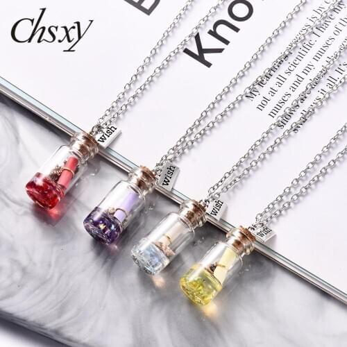 CHSXY Fashion Creative Drift Bottle Necklace Clavicle Chain Secret In Glass Pendant Necklace for Women Girls Best Birthday Gift