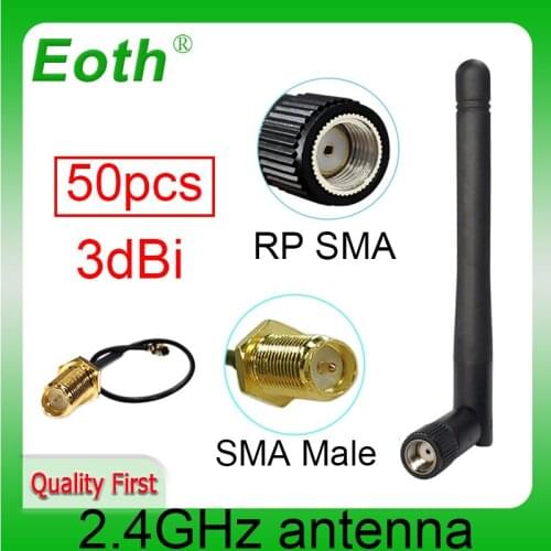 2.4GHz wifi antenna pbx RP-SMA 50pcs Male Connector 3dBi Wi fi 2.4G Antena IPX to RP-SMA Jack Male Extension Cord Pigtail Cable