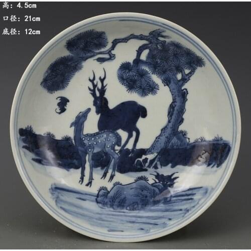 Antique QingDynasty porcelain Plate,Blue deer plate,Hand-painted crafts,Decoration,Collection&Adornment,Free shipping