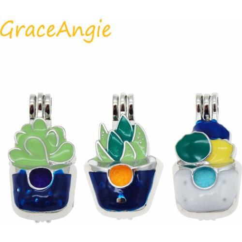 GraceAngie 3pcs/pack Plant Series Natural Style Phase Box Aromatherapy Essential Oil Diffuser Locket Beads Cage Bride Craft