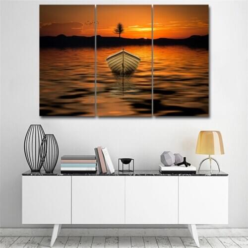 Fishing boat in the evening3 pcs HD Canvas Painting Modern Home Decoration Living Room Canvas Print Painting Wall Decor Picture