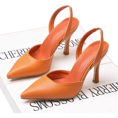 Korean fashion slim heel high heel pu leather shallow pointed hollowed-out small Sexy Party Thin Heels High heels