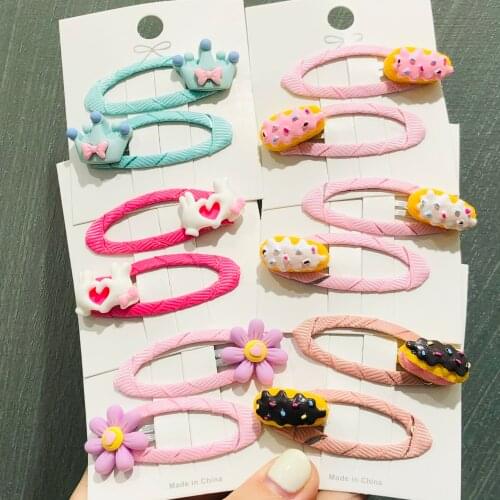 2Pcs/Set Girls Floral Cake Crown Love Thread Cloth Hairpins Children Sweet Hair Clip Barrettes Headband Kids Hair Accessories