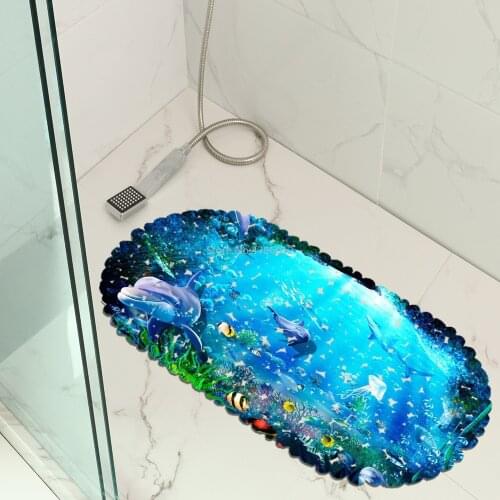 Ocean Dolphin 3d Bathroom Mat Shower Room Door Mat PVC Non-slip Mat Waterproof Suction Cup Mat Foot Mat