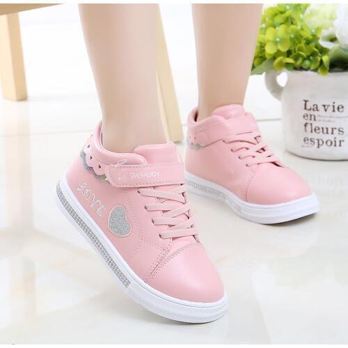 Kids Shoes School Girls Pu Tennis Shoes Lovely Print Princess Big Children Casual Sneakers Fashion Soft Bottom White Shoes New
