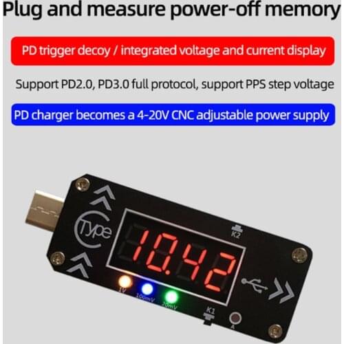 XY-WPDT Type-c PD Quick Charge Module DC Digital Display Voltage Current Tester E65E
