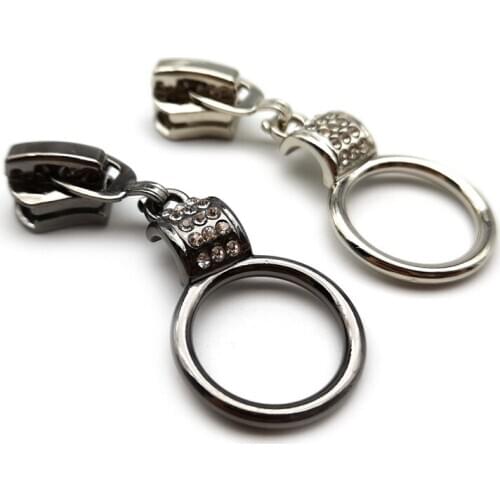 20pcs/lot Special 5# Rhinestone Inlayed Zipper Slider Silver Gun Black Color Zip Pull DIY Garment Accessories