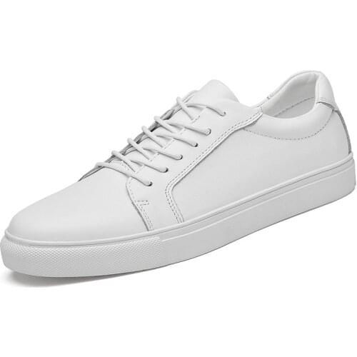 Men Leather shoes New Mens Trend Genuine Leather Fashion Casual Sneakers white Wild Flats Shoes Non-slip Board Shoes