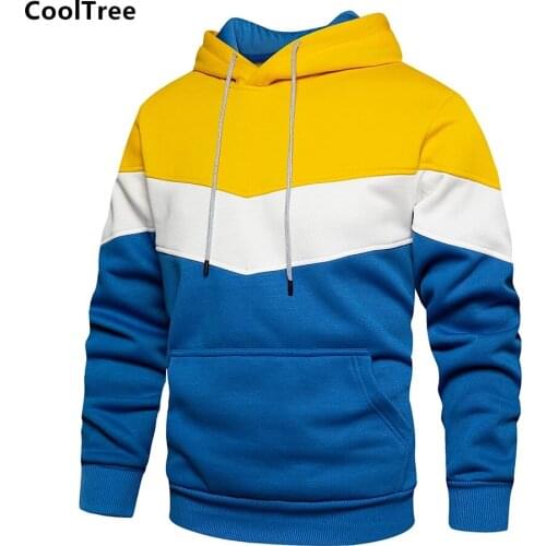 CoolTree Men Casual Hoodies Autumn Winter Patchwork Fleece Warm Long sleeve Hooded Sweatshirts Male Fashion Hoodie Streetwear