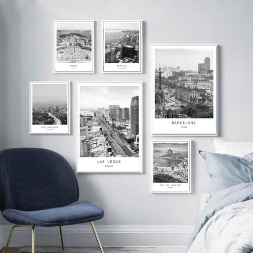 Nordic modern style wall art HD pictures black and white canvas world city landscape Barcelona poster print home decoration