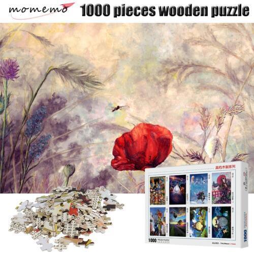 MOMEMO Red Poppy Puzzle for Adults 1000 Pieces Wooden Puzzle Jigsaw Wooden Toys Puzzle Games Educational Toys for Children Kids