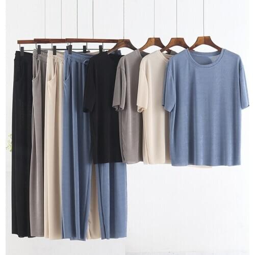 Pajamas WomenS Summer Hooded Ice Silk Short-Sleeved Thin Trousers Spring And Autumn Casual Sleep Set 2PCS Intimate Lingerie