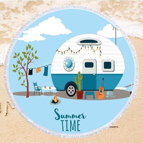 Outing Series Summer Beach Towel 150cm Round Soft Microfiber Sunbathing Towel Outdoor Camping Picnic Casual Mat