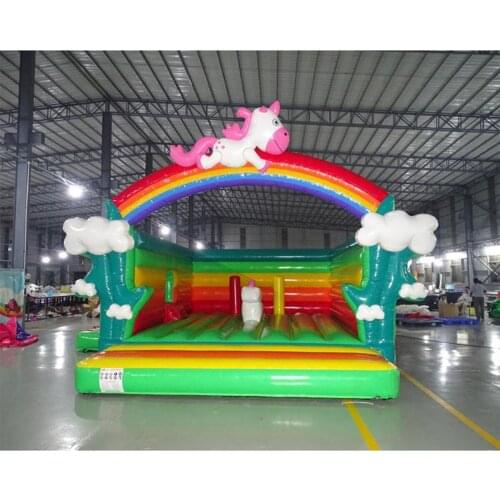 Rainbow commercial unicorn inflatable jumping castle combo with slide trampoline for kids