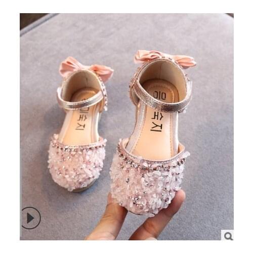 Hot New Children Princess Shoes Baby Girls Flat Bling Leather Sandals Fashion Sequin Soft Kids Dance Party Sparkly Shoes