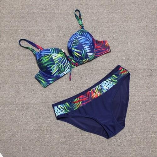 Sexy Leaf Print Bikinis 2021 Swimsuit Women Swimwear Push Up Bikini Set Brazilian Biquini Vintage Retro Bathing Suit Beachwear