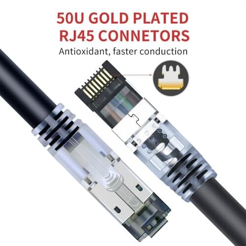 Cat8 RJ45 Network Cable SFTP Dual Shielded 40Gbps 2000MHz Internet Lan Cable Ethernet Cat 8 Patch Cord 10M 20M Black
